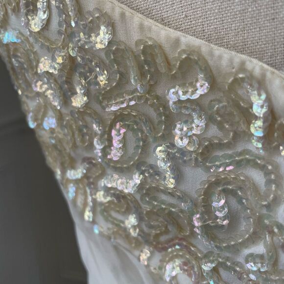 Vintage 50s Emma Domb San Francisco Midi Tea Length Formal Dress Gown Ivory Sequ - Picture 9 of 13